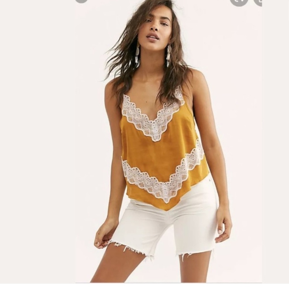 Free people Mustard Lace Trim Women's Top